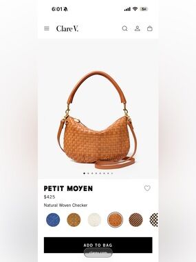 Clare V Petit Moyen Natural Woven Checker Shoulder Bag